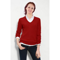 Ladies Acrylic Long Sleeve V-Neck Sweater - Red